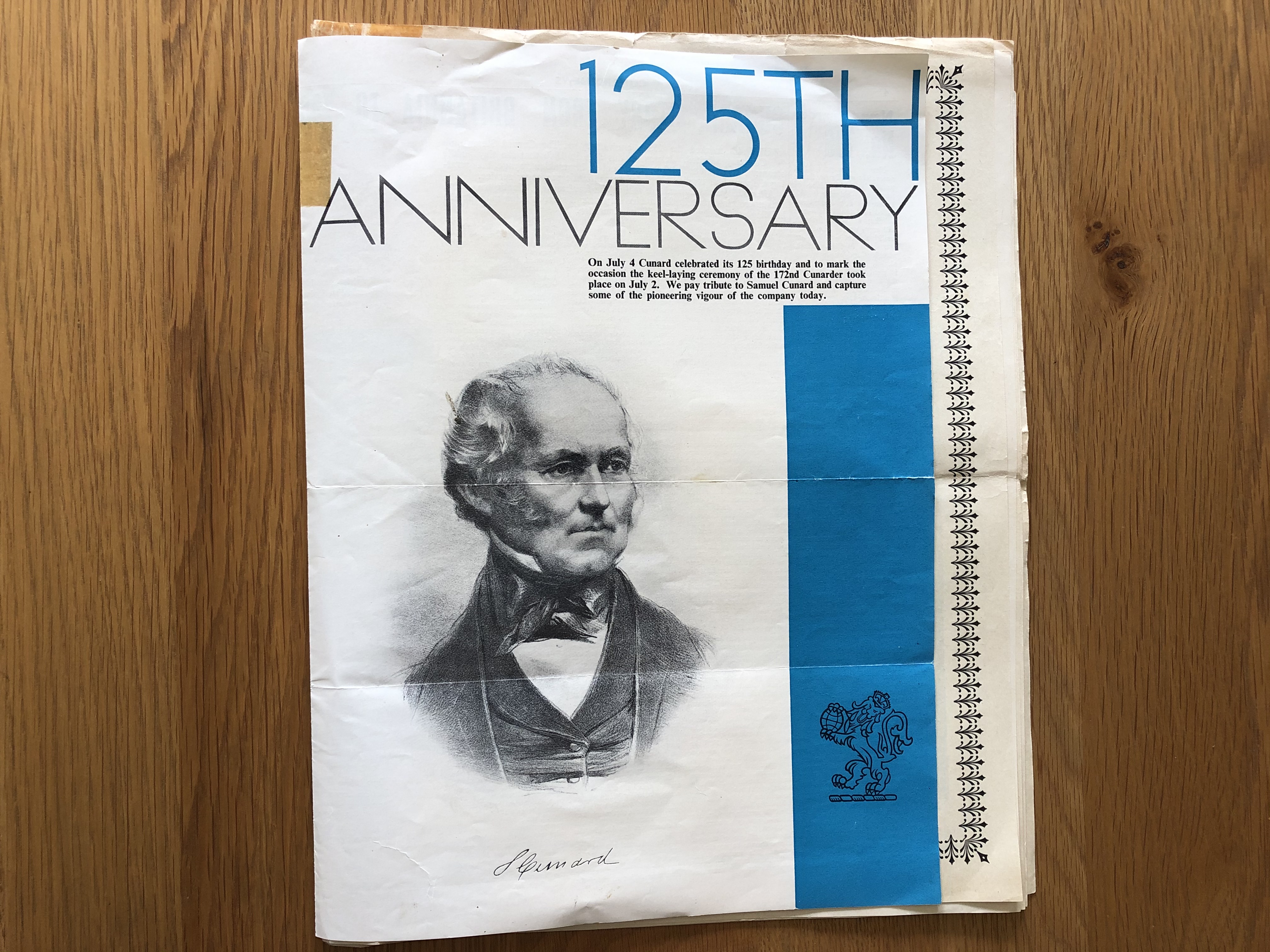 RARE TO FIND CUNARD LINE 125TH ANNIVERSARY CELEBRATION NEWSPAPER